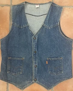 Vintage Levi's Orange Tab Western Snap Blue Denim Vest Medium Wash, USA, L - Picture 1 of 6