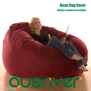 Super Large Luxury Seat Feeling Bean Bag Beanbag Cover Suede Round Loveseat - Picture 1 of 3