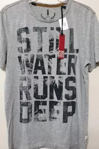 i Jeans by Buffalo Herren Grafik T-Shirt Small STILL WATER RUN DEEP grau Tee neu mit Etikett - Bild 1 von 10