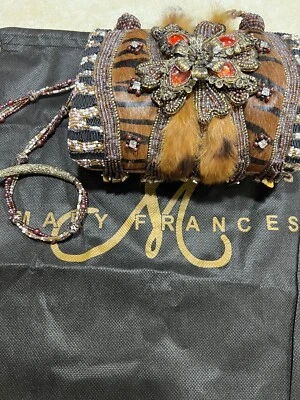 MARY FRANCES ВИНТАЖНЫЙ бисером Tiger в полоску меха жесткий подкладка через плечо Дамская сумка сумочка - Изображение 1 из 4