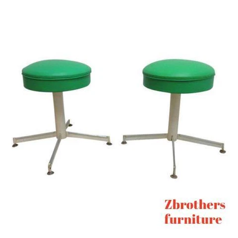 Pair Vintage Mid Century Revolving Green Button Foot Stools Ottoman Vanity B Cover
