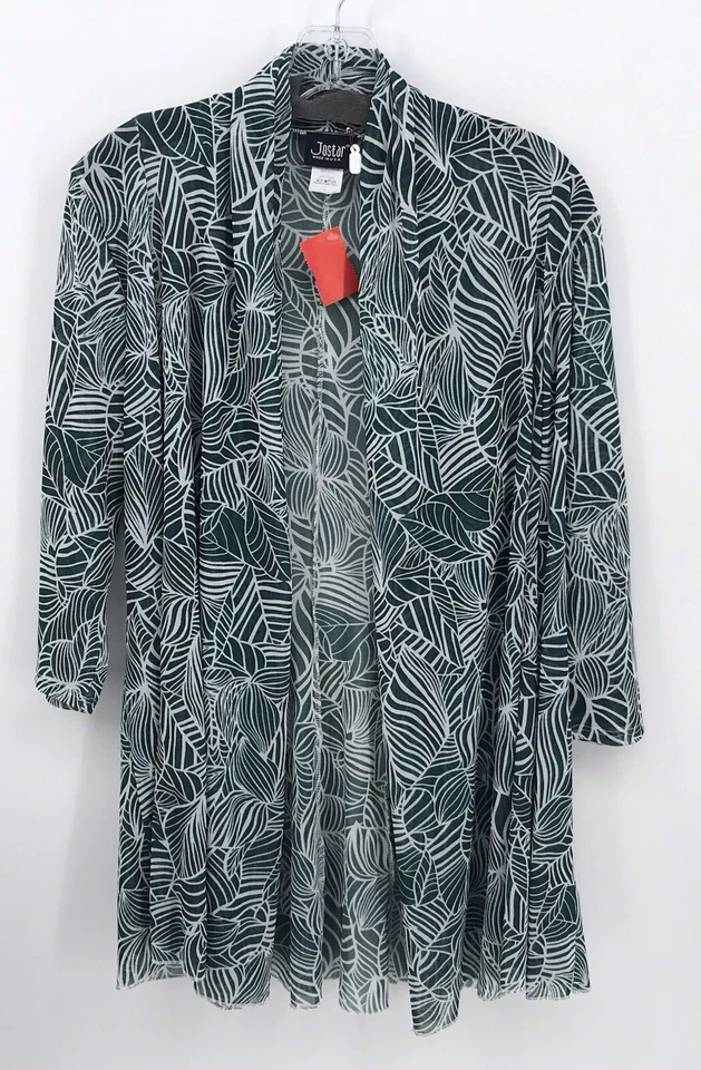 Jostar Green Floral Mesh Cardigan Size Large Open Front 3/4 Inch Sleeves NWT - Image 1 of 4