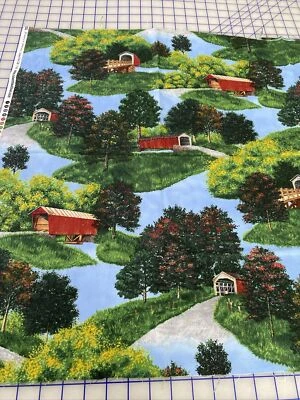 Robert Kaufman Cotton Fabric Covered Bridges Pleasures Pastimes Quilting 25 x 43 - Image 1 of 4