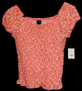 Art Class Short Sleeve Floral Smocked Top Red (Dark Pink) NWT - Picture 1 of 5