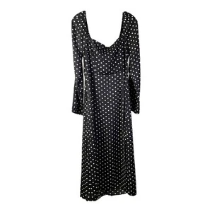 Lulus Midi Dress Womens L Black White Charmed & Classy Polka Dot Long Sleeve NWT - Picture 1 of 7
