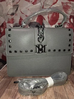 Badgley Mischka Grey Gunmetal Hardw,Studded,Chain Detail  Crossbody Bag - Image 1 of 4