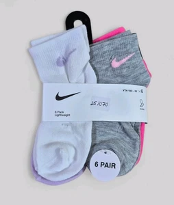 NIKE Girls Socks Ankle Lightweight School Everyday Kids 6 Pair Shoe Size 10C-3Y  - Picture 1 of 6