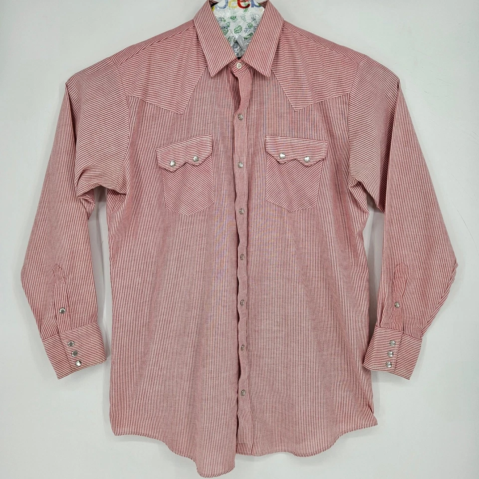 Camisa De Colección Dee Cee Perla A Presión Para Hombres XL 70s Diente de Sierra Western Rojo Rayas Foto 1 de 4