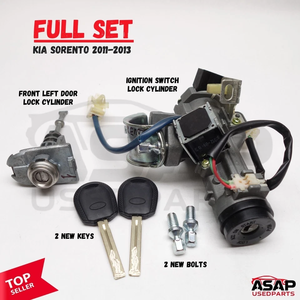 ⚡ IGNITION SWITCH + LEFT DOOR LOCK CYLINDER + 2 NEW KEYS KIA SORENTO 2011-2013 ⚡ - Image 1 of 4