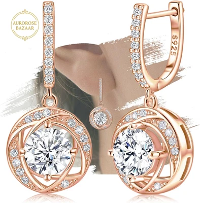 Pendientes de aro colgantes de plata de ley con dijes de oro rosa hipoalergénicos moda judía Foto 1 de 4