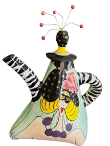 Vintage Whimsical Teapot Novelty SWAK AUNT GERTIE Vibrant Colorful Art Piece - Picture 1 of 12