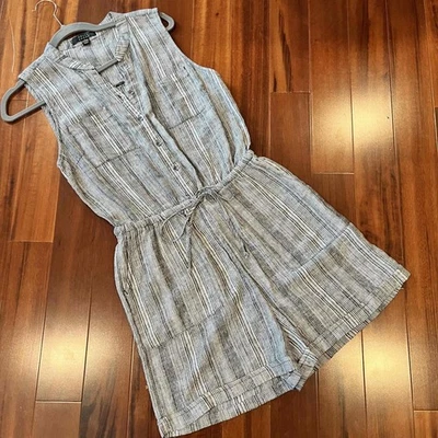 Mameluco Kelly Renee Gris Oscuro Blanco Mezcla de Lino Bolsillos a Rayas Sin Mangas Talla S Foto 1 de 4