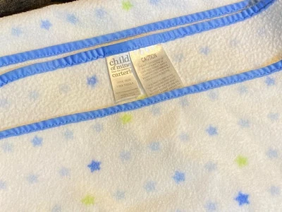 Manta de cuna de bebé de felpa azul verde polar M7 vintage CARTER'S Child of Mine Foto 1 de 3
