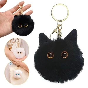 Portachiavi bambola peluche gatto palla di carbone nero gatto fatto a mano, - Foto 1 di 26