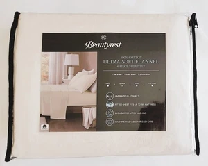 Juego de sábanas de franela 100 % algodón BEAUTYREST REINA blanco cálido o crema - Imagen 1 de 7