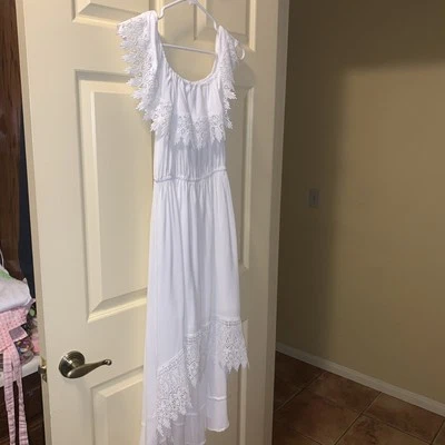 WHITE Rayon And Lace HIGH LOW MAXI DRESS Women's Size Large .  Wedding Venues - Image 1 of 4