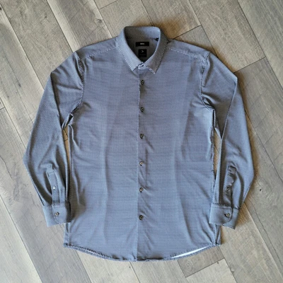 Hugo Boss Hank Kent Shirt Large Black White Dots Slim Fit Performance Button-Up - Image 1 of 4