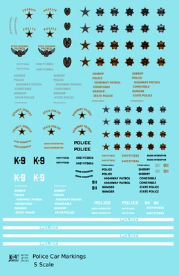 K4 S 1:64 Scale Decals Police Car Markings Gold, Silver Black and White - Image 1 of 3