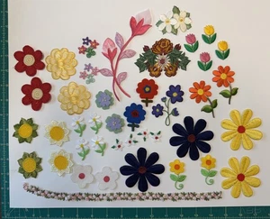 VINTAGE PATCH LOT OF 40 FLORAL PATCHES ROSES FLOWERS GARDEN TULIP ROSE PLANTS - Picture 1 of 5