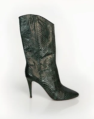 Tamara Mellon Women’s 38 Green Black Elaphe Leather Snakeskin Phoenix Boots 7.5 - Image 1 of 4