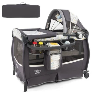 4 in 1 Portable Pack and Play with Bassinet Mattress Changing Table Music Box - Picture 1 of 8