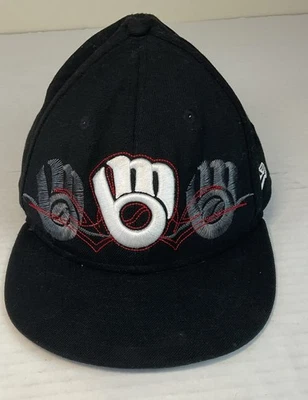 Milwaukee Brewers Fitted Hat Cap 7 3/8 Black New Era 59Fifty Baseball Throwback - Image 1 of 4