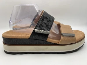 Vionic Women's US 10 EU 42 Brandie Black Tan Leather Slide Platform Sandals - Picture 1 of 12