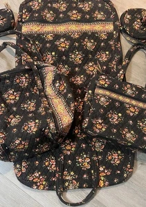 Vera Bradley Chocolate Garment & Shoulder Cosmetic Bags MORE Black Floral - Picture 1 of 15