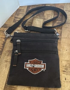 Harley Davidson Crossbody Bag Black Motorcycle Travel Purse Zipper Pockets - Picture 1 of 8