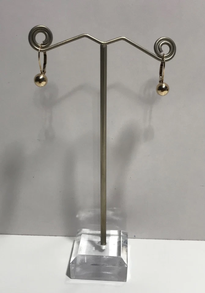 6mm Ball Bead Dangle Drop Earrings with Leverback In 10K Yellow Gold - Image 1 of 4