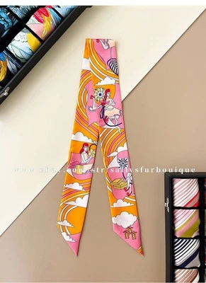 Sallys Boutique 18 Momme Twill Silk Scarf Ribbon Cloud Girls Necktie Headband - Image 1 of 4