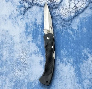 X Serrated Stainless Steel Black Mid Lock Pocket Folding Knife - Picture 1 of 18