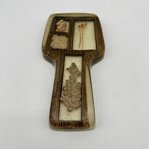 Vintage Resin Spoon Rest Lucite Clear Dried Flowers Seeds Boho Harvest Kitchen - Picture 1 of 9
