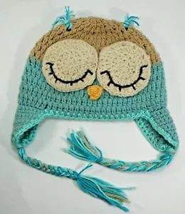 Owl Knit Crochet Hat Kid Baby Toddler Handmade Child Beanie Cap Blues Ami Sol - Picture 1 of 2