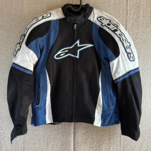 Vintage Mens Sz Large Alpinestars Motorcycle Biker Jacket White Black Blue Armor - Bild 1 von 14