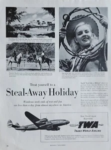 TWA Trans World Airline Vintage 1947 Aviation Ad "Steal Away Holiday" Southwest - Picture 1 of 1