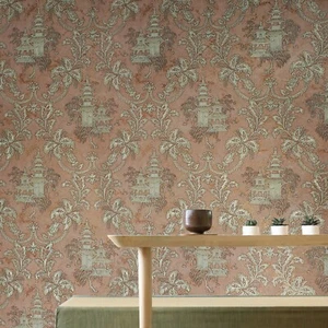Wallpaper Oriental Scenic Asian Copper Gold Metallic textured floral damask roll - Picture 1 of 12