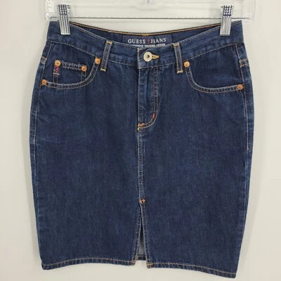 Guess Jeans Denim Skirt Womens 27 Straight Pencil Pockets Y2K Dark Wash Modest - Image 1 of 4