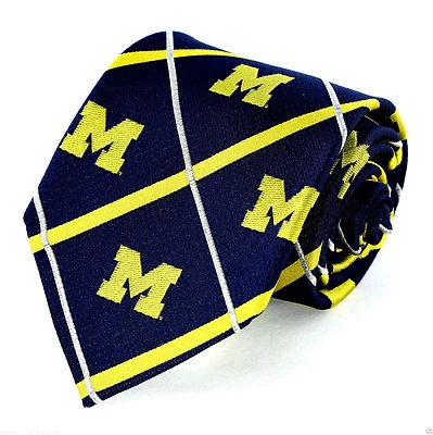 Corbata de seda para hombre Michigan Wolverines College University corbata azul plateada  Foto 1 de 3