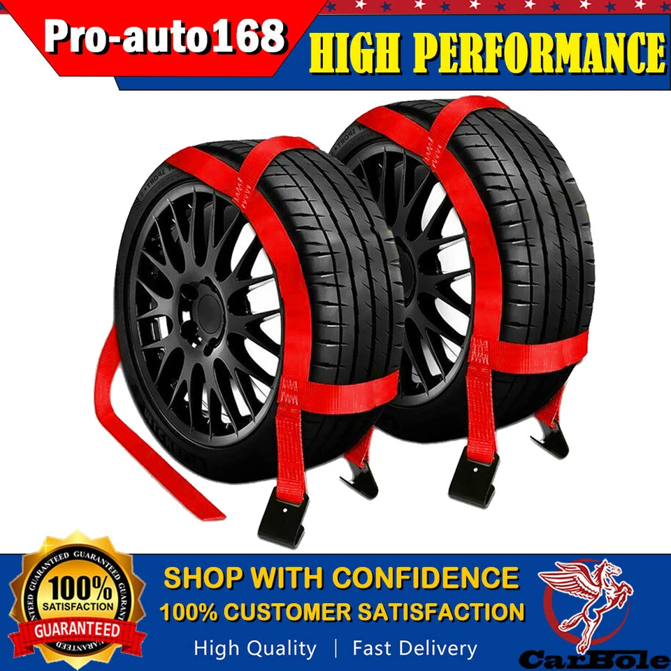 Heavy Duty Car Tire Tow Dolly Straps Basket Strap Wheel Net Flat Hook Adjustable - Image 1 of 4