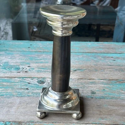 Soporte Candelabro Pilar Dos Tonos Latón Cromo Metal 9.5" Pesado MCM DE COLECCIÓN Foto 1 de 4