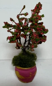 Dollhouse Furniture Boxwood Shrub Plant Pink Flowers Resin Planter 4 1/2” Tall - Picture 1 of 6