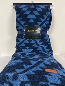 NWT Pendleton Tucson Peak Blue Multi Sherpa Throw Fleece Blanket Southwest Aztec - Picture 1 of 6