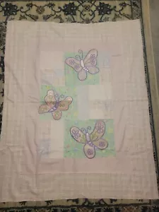 Pink With Butterflies Quilt Top~~Flannel, Chenille, Embroidered Minky 36" X 43" - Picture 1 of 5