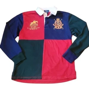 Boys Polo Ralph Lauren Rugby Shirt M(12-14) Red Navy vintage jockey preppy - Picture 1 of 6