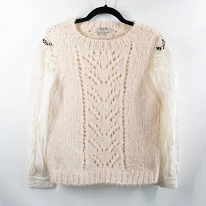 New Sea New York Ellie Puff Sleeve Sweater Chunky Knit Lace Pleated Ivory White - Picture 1 of 8