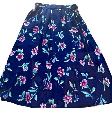 Falda Vintage Jaclyn Smith Azul Marino Floral Talla M Falda Midi Cottagecore Boho Cottage Foto 1 de 4