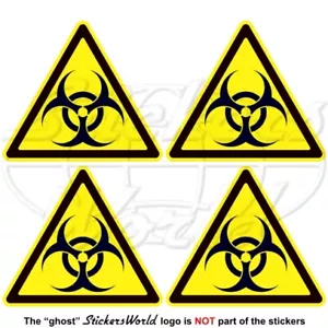 Pegatinas de advertencia BIOHAZARD 50 mm virus peligro biológico triángulo de seguridad x4 - Imagen 1 de 2