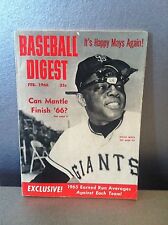 BASEBALL DIGEST FEB 1966 WILLY MAYS ON FRONT MICKEY MANTLE ON BACK VINTAGE