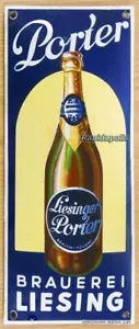 Antica insegna pubblicitaria austriaca LIESINGER PORTER birra in bottiglia ferro smaltato - Foto 1 di 8